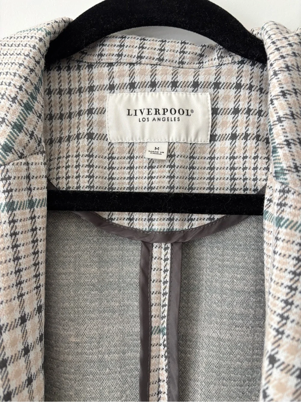 Liverpool Los Angeles Beige Gray Plaid Open Front Blazer Size M - Picture 5 of 12